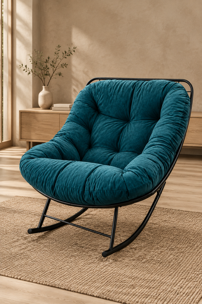 Tufted Cushion Rocking Chair with Black Metal Frame Comfortable in elegance -4 tops with Black Frame