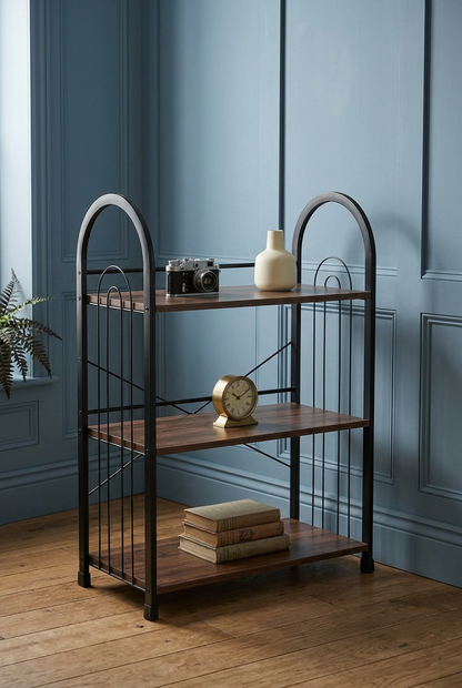 3-Tier Metal Book Rack with Wooden Shelves | Modern Bookshelf & Decorative Storage Stand for Home, Office, Bedroom and Living Room