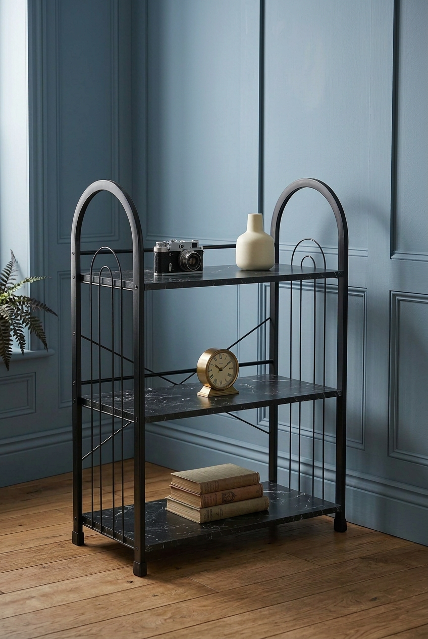 3-Tier Metal Book Rack with Wooden Shelves | Modern Bookshelf & Decorative Storage Stand for Home, Office, Bedroom and Living Room