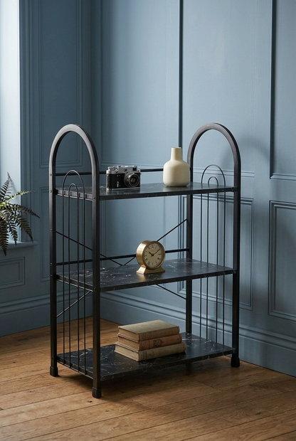 3-Tier Metal Book Rack with Wooden Shelves | Modern Bookshelf & Decorative Storage Stand for Home, Office, Bedroom and Living Room