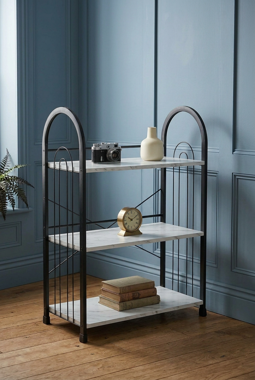 3-Tier Metal Book Rack with Wooden Shelves | Modern Bookshelf & Decorative Storage Stand for Home, Office, Bedroom and Living Room