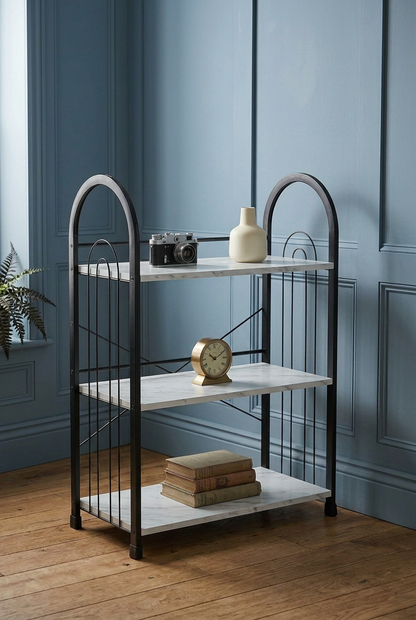 3-Tier Metal Book Rack with Wooden Shelves | Modern Bookshelf & Decorative Storage Stand for Home, Office, Bedroom and Living Room