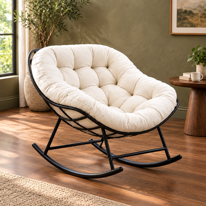 Tufted Cushion Rocking Chair with Black Metal Frame Comfortable in elegance -4 tops with Black Frame