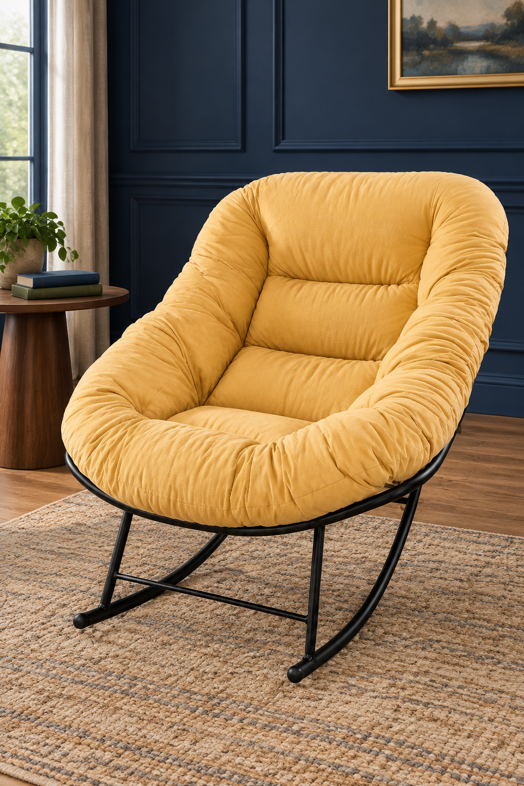 Tufted Cushion Rocking Chair with Black Metal Frame Comfortable in elegance -4 tops with Black Frame