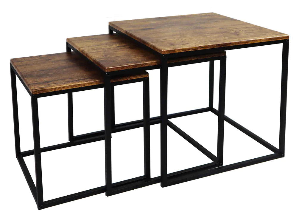 Cherry Tree Furniture CLIVE Walnut Nesting Tables Nest of 3 Tables 3-Piece End Tables 50 x 50 x 50 cm