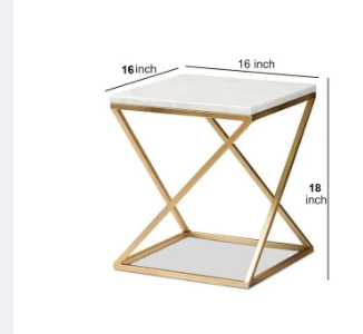 Gold Side Table, Metal Rectangle End Table Modern Sofa Side Table with MDF Top & Gold Frame Bedroom Nightstand - White Small Accent Table for Living Room Home Décor