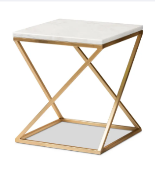 Gold Side Table, Metal Rectangle End Table Modern Sofa Side Table with MDF Top & Gold Frame Bedroom Nightstand - White Small Accent Table for Living Room Home Décor