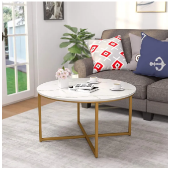 Best Choice Products 30" Marble Texture Modern Living Room Round Accent Center Coffee Table Metal Frame Golden Side Table Dining Table